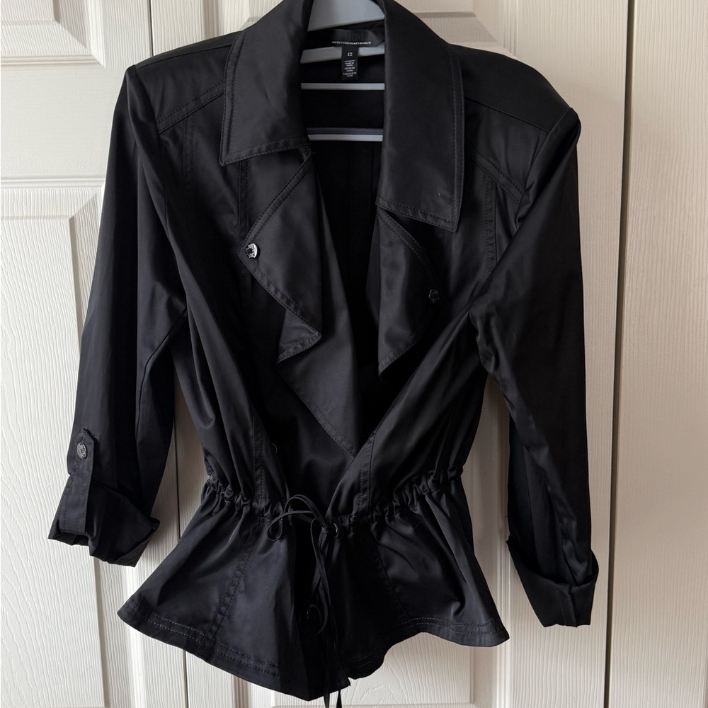 White House Black Market — Black Cinched-Waist Trench-like Jacket